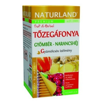 Naturland gyümölcstea tőzegáfonya-gyömbér narancshéj 20x2g 40 g