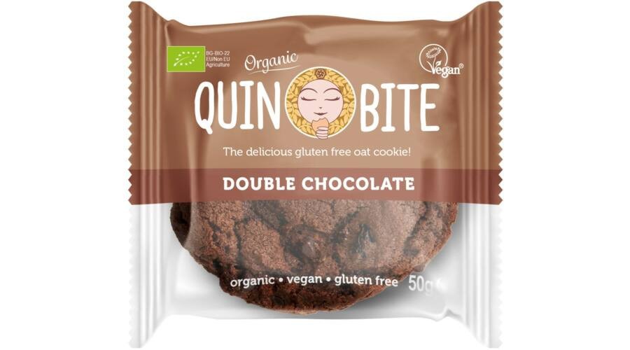 Quin Bite bio vegán kesudiós zabkeksz dupla csoki 50 g