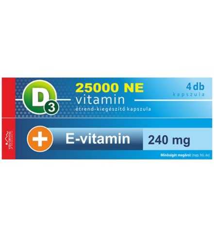 Vita Crystal D3-vitamin 25 000NE heti 1 kapszula 240 mg E-Vitamin 6 hónapos kiszerelés