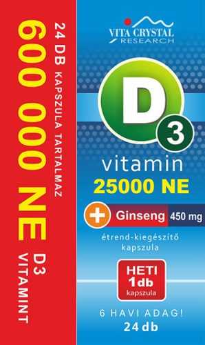 Vita Crystal D3-vitamin 25 000NE heti 1 kapszula 450 mg Ginseng 6 hónapos kiszerelés