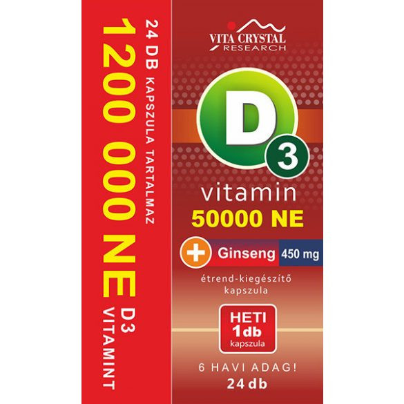 Vita Crystal D3-vitamin 50 000NE heti 1 kapszula 450 mg Ginseng 1 hónapos kiszerelés