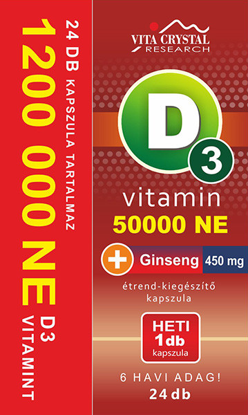 Vita Crystal D3-vitamin 50 000NE heti 1 kapszula 450 mg Ginseng 6 hónapos kiszerelés