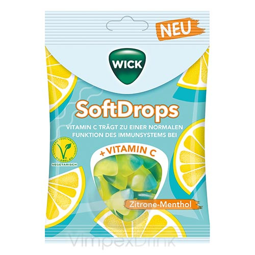 Wick softdrops citromos és mentolos gumicukorka c-vitaminnal 90 g