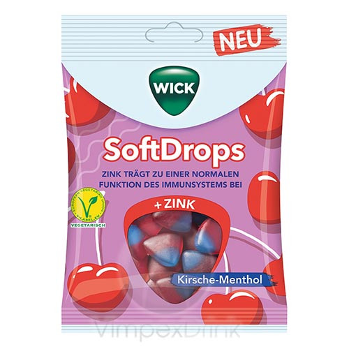 Wick softdrops cseresznyés és mentolos gumicukorka c-vitaminnal 90 g