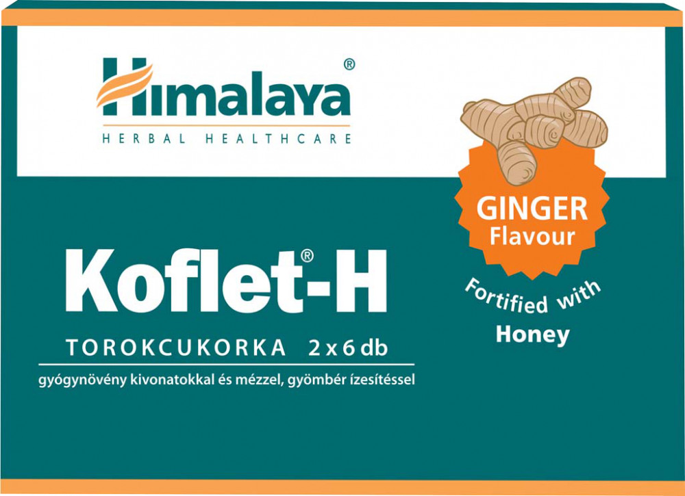 Himalaya koflet-h torokcukorka gyógynövény kivonatokkal és mézzel gyömbér ízesítéssel 12db