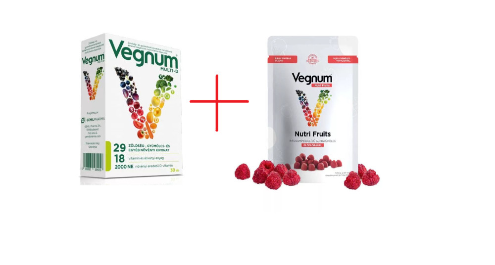 VEGNUM MULTI-D MULTIVITAMIN-VEGNUM NUTRIFRUITS ÉLŐFLÓRA PIROSGYÜMÖLCS CSOMAG