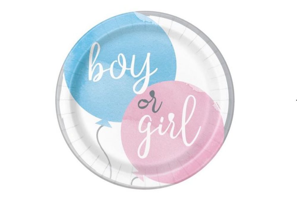 Gender Reveal Tányérok "Fiú vagy Lány" - "Kislány vagy Kisfiú" 22cm